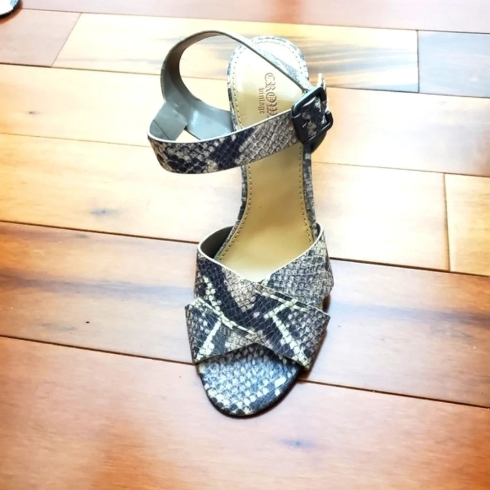 Crown Vintage snake skin Black And White Chunky sandals Size 7.5 - Picture 5 of 11